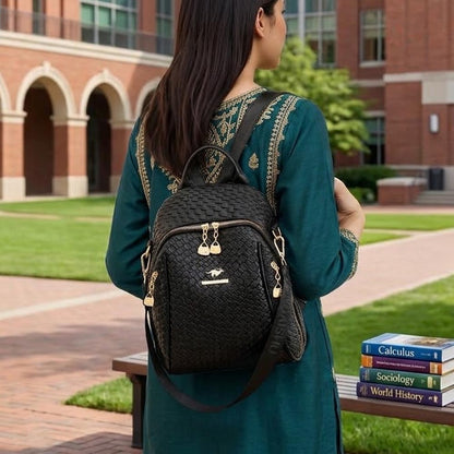Cluster Crank Leather Backpack + Handbag - BackPack for Women/Girls