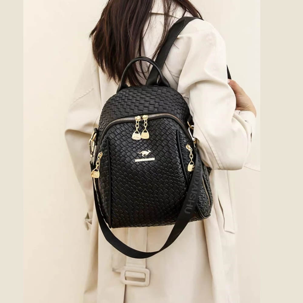 black leather backpack for girls Cluster Crank Leather Backpack + Handbag