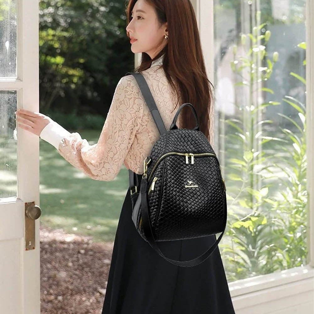 Cluster Crank Leather Backpack + Handbag - BackPack for Women/Girls