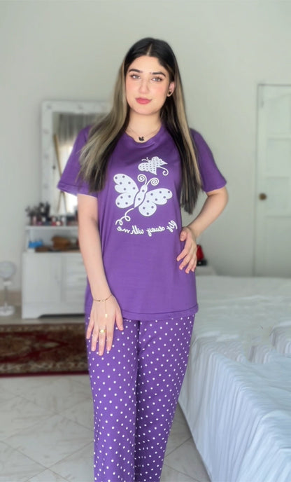 Purple Butterfly Printed Night Suit