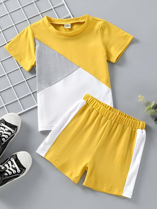 Yellow Trapezium Half Sleeve Kids Suit (Each)