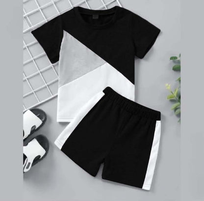 Black Trapezium Half Sleeve Kids Suit (Each)