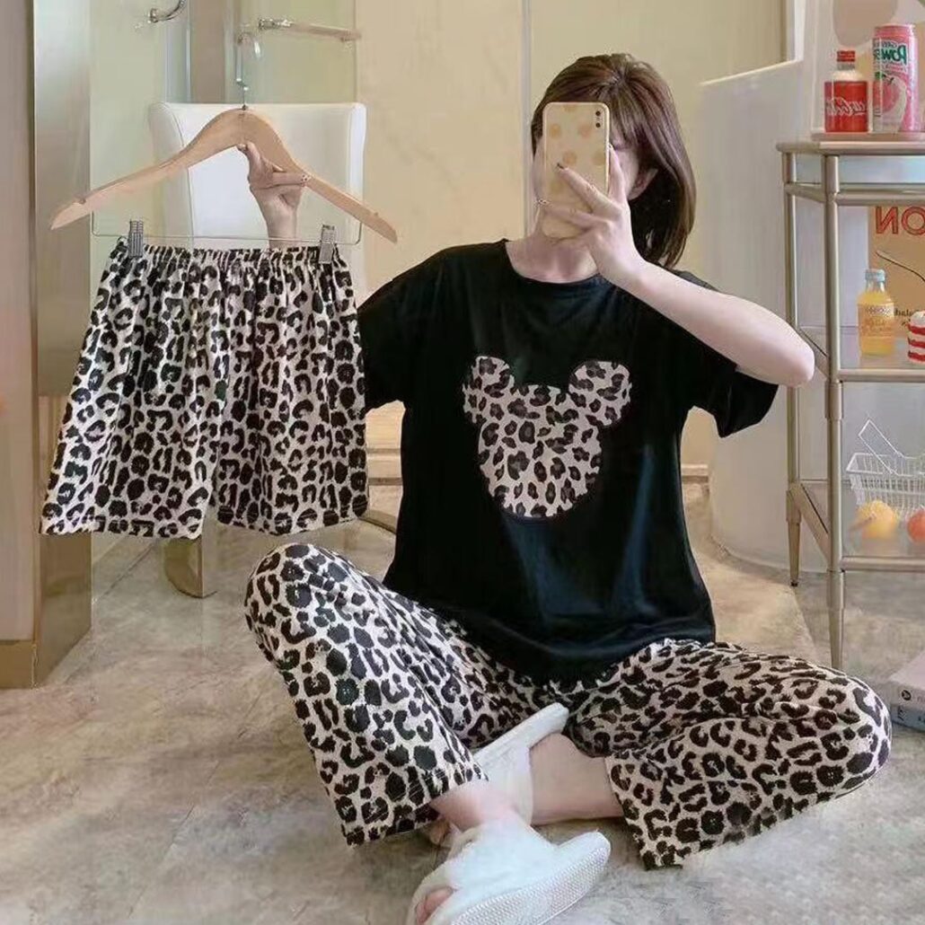 Ladies 3 Pc T shirt Pajama Set MLPS BLK1 min