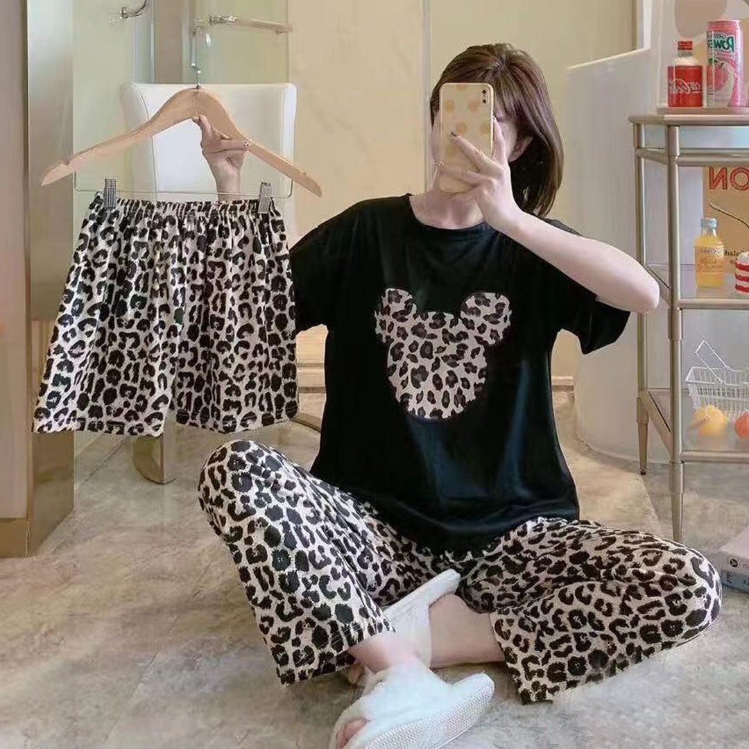 Ladies 3 Pc T shirt Pajama Set MLPS BLK1 min